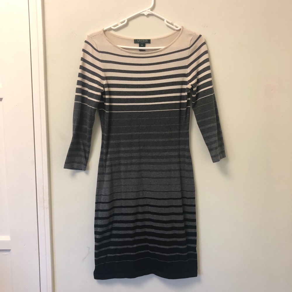 Lauren Ralph Lauren striped white gray knit dress